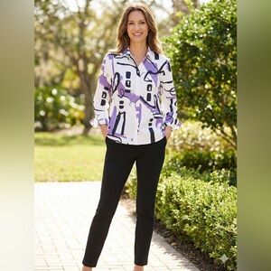 Chico's Purple and White Abstract Button Down Shirt